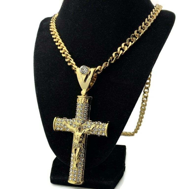 Men's 18K Gold Plated Crucifix Cross Pendant, Huge Jesus Piece Hip