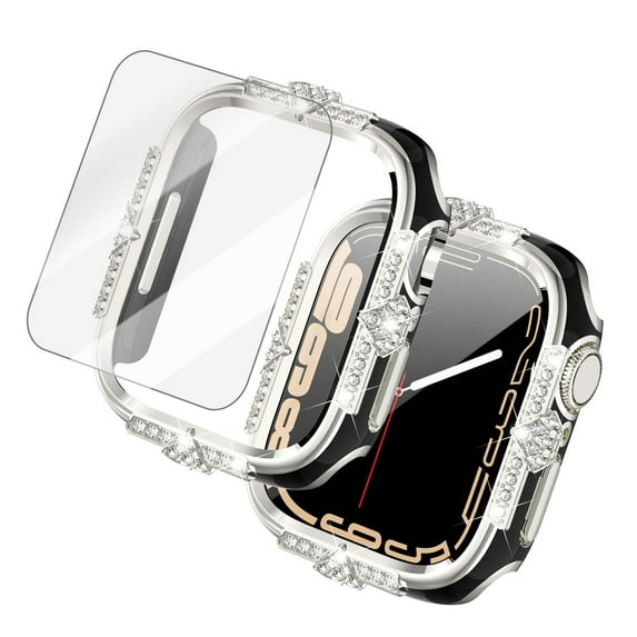 Bling Case for Apple Watch Series 6/5/4/SE 44mm with Tempered Glass Screen Protector, Crystal Diamond Rhinestone Sparkling Full Protective Cover for iWatch Series 6/5/4/SE 44mm, Black