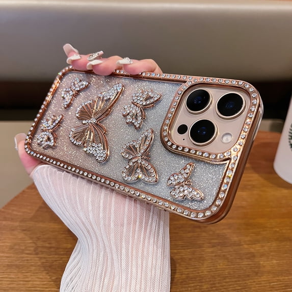 Bling Case for Apple iPhone 12 Pro / iPhone 12 6.1", Glitter Rhinestone-Studded with Butterfly Design Shockproof Protection Luxury Phone Case for Girls Women, Gold