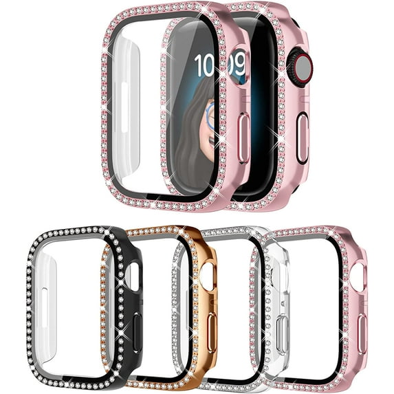 Bling Case for Newest Apple Watch 2022 (2nd Gen) Series SE/6/5/4 44mm, 4-Pack Screen Protector Diamonds Rhinestone Protective Frame Glitter Cover Replacement for iWatch Series SE/6/5/4 44mm Women