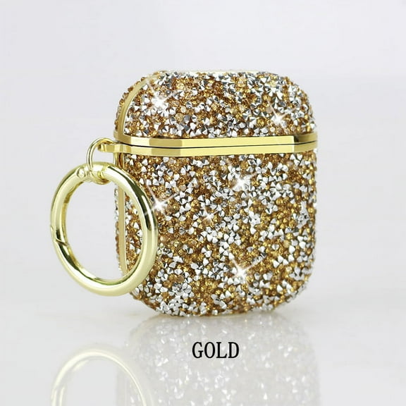 Bling Case for Apple AirPods (2nd Generation) - TECH CIRCLE Cute Sparkly Hard Case with Keychain, Shockproof Protective Cover (Gold)