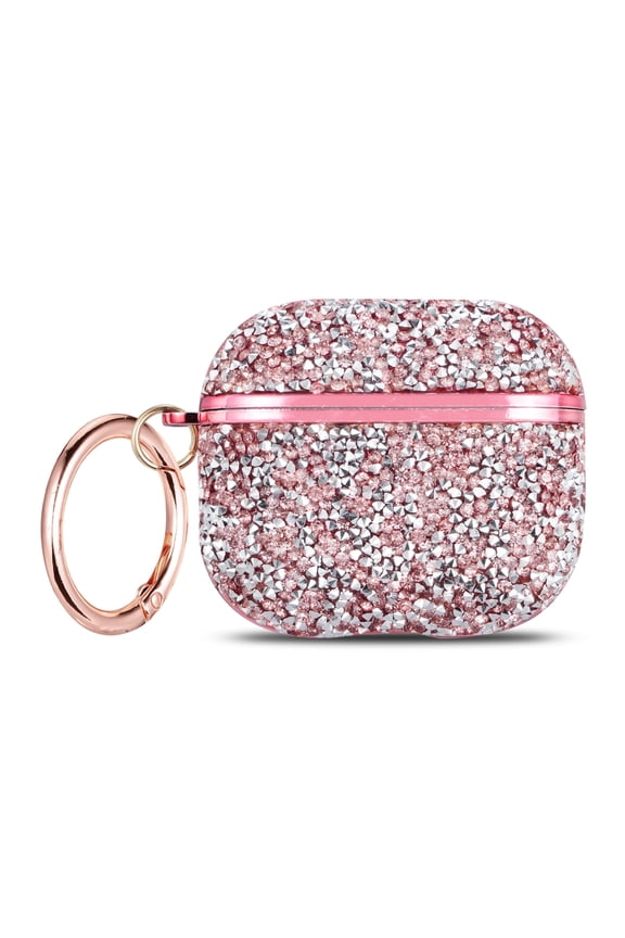 Bling Case for Apple AirPods (3rd Generation) - TECH CIRCLE Cute Sparkly Hard Case with Keychain, Shockproof Protective Cover (Pink)
