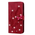 thumbnail image 1 of Bling Case for iPhone XR 6.1 inch 2018, iPhone XR Case, Allytech Glitter Sparkly Diamond Embossed Retro Butterfly PU Leather Flip Kickstand Case with Card Holder for iPhone XR (6.1"), Red, 1 of 5