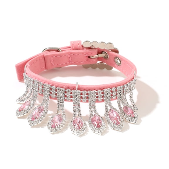 Bling Cat Dog Collar with Sparkling Rhinestone - Cute Crystal Kitten Necklaces, Soft Adjustable Leather Puppy Collars with Diamond Pendant for Small Dogs and Cats