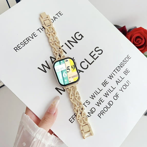 Bling Chain Bracelet Compatible for Apple Watch Band 38mm 40mm 41mm, Women Dressy Glitter Diamond Rhinestone Zinc Alloy Fashionable Strap Bracelet for iWatch Series 9 8 7 6 5 4 SE 3 2 1, Gold