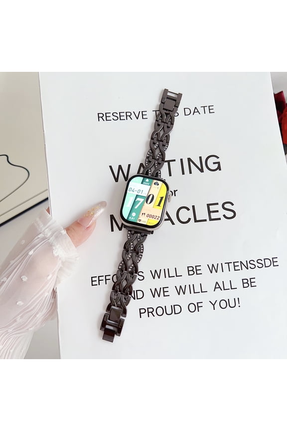 Bling Chain Bracelet Compatible for Apple Watch Band 42mm 44mm 45mm 49mm, Women Dressy Glitter Diamond Zinc Alloy Fashion Strap Bracelet for iWatch Ultra 2/1 Series 9 8 7 6 5 4 SE 3 2 1, Black