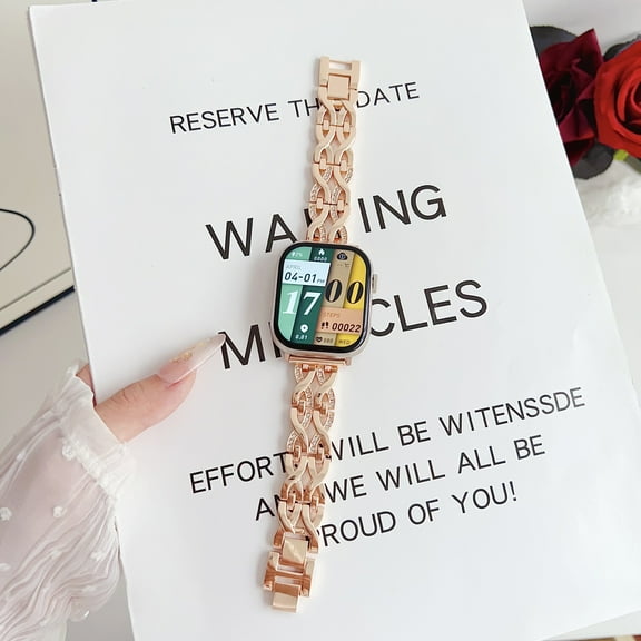 Bling Chain Bracelet Compatible for Apple Watch Band 42mm 44mm 45mm 49mm, Women Dressy Glitter Diamond Zinc Alloy Fashion Strap Bracelet for iWatch Ultra 2/1 Series 9 8 7 6 5 4 SE 3 2 1, Rosegold