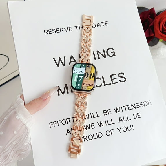 Bling Chain Bracelet Compatible for Apple Watch Band 42mm 44mm 45mm 49mm, Women Dressy Glitter Diamond Zinc Alloy Fashion Strap Bracelet for iWatch Ultra 2/1 Series 9 8 7 6 5 4 SE 3 2 1, Rosegold
