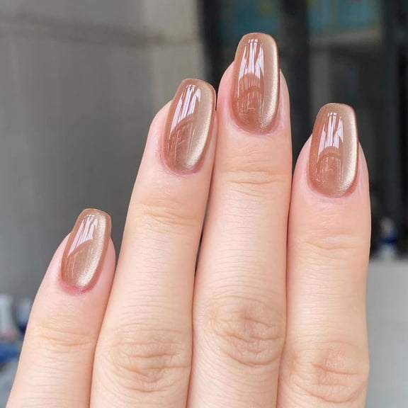 Bling Coffin Press on Nails Short Square Acrylic Fake Nails with Apricot Design Full Cover False Nails Glossy Gradient Artificial Stick on Nails for Women 24Pcs (Gradient Nude White) Apricot