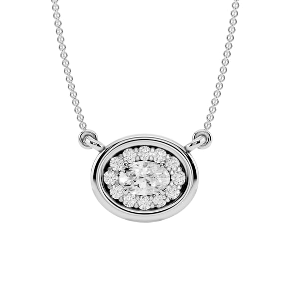 Bling Craft 0.65 Carat Oval Moissanite East West Pendant Necklace for Women in 14K Gold Plated 925 Sterling Silver D Color VVS1 Clarity Jewelry Gift for Her