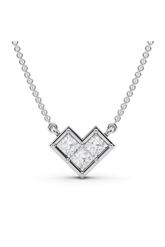 1/3 Carat Princess Moissanite Heart Pendant Necklace for Women in 14K White Gold Plated 925 Sterling Silver Triangle Necklace D Color VVS1 Clarity Jewelry Gift for Her