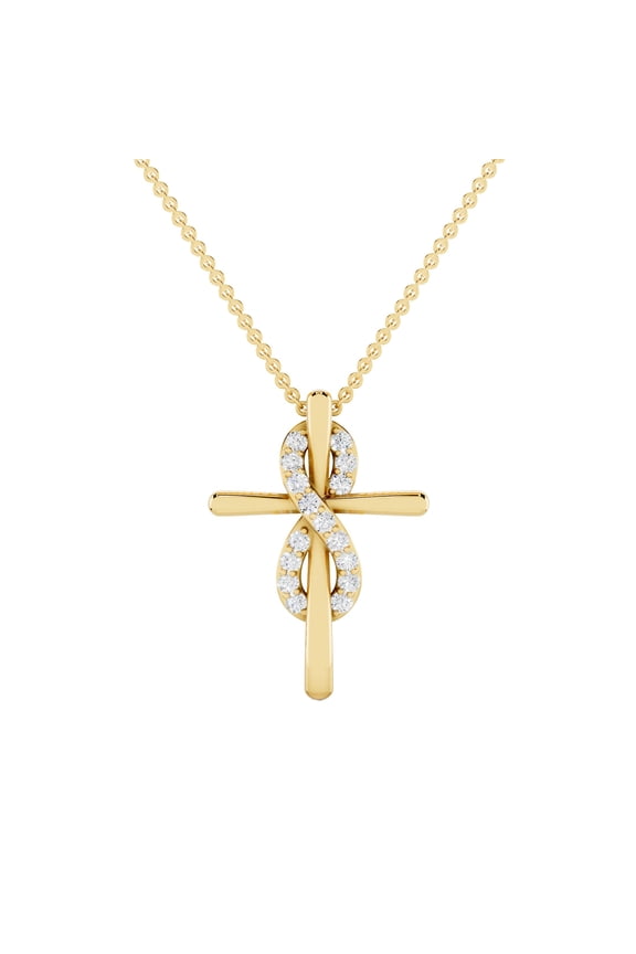 1/5 Carat Round Moissanite Infinity Cross Pendant Necklace for Women in 14K Yellow Gold Plated 925 Sterling Silver Religious Necklace D Color VVS1 Clarity Jewelry Gift for Her