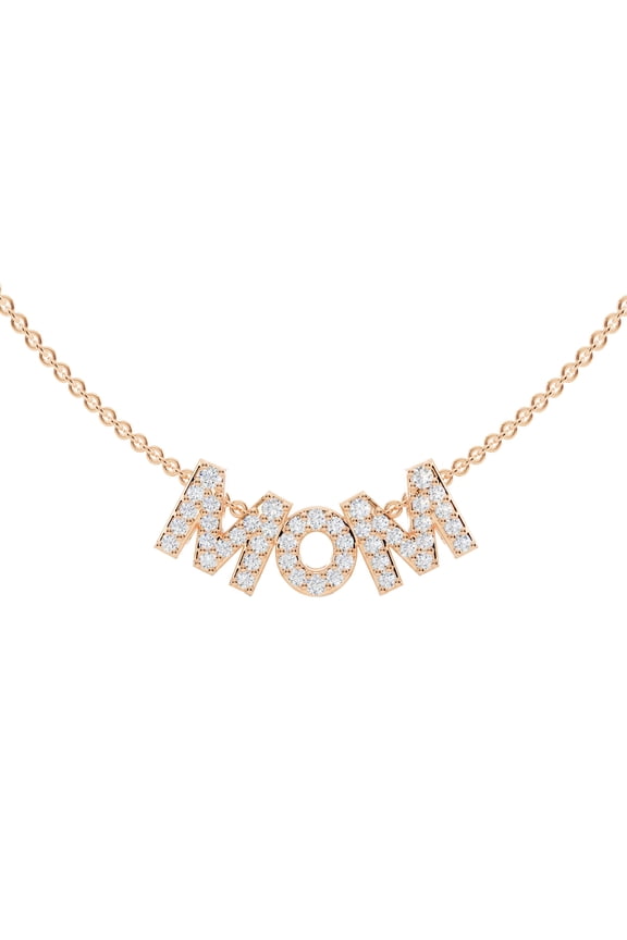 1/6 Carat Round Moissanite Mom Pendant Necklace For Women in 14K Rose Gold Plated 925 Sterling Silver D Color VVS1 Clarity Mothers Day Gift for Grandmother, Wife Her