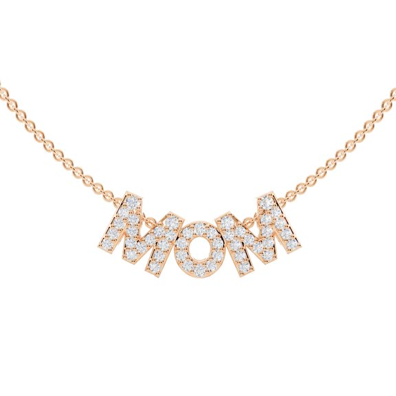 Bling Craft 1/6 Carat Round Moissanite Mom Pendant Necklace For Women in 14K Rose Gold Plated 925 Sterling Silver D Color VVS1 Clarity Mothers Day Gift for Grandmother, Wife Her