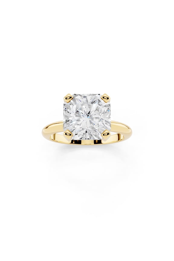 Bling Craft 14K Yellow Gold Plated Solitaire Moissanite Engagement Ring for Women 4CT 8.5MM Asscher Cut D Color VVS1 Clarity 925 Sterling Silver Anniversary Wedding Birthday Valentine's Size 7