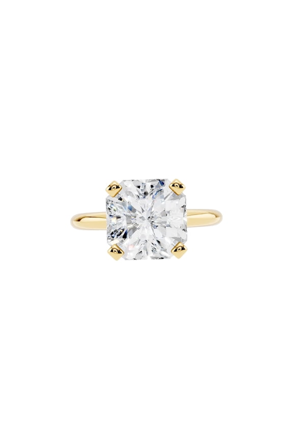 14K Yellow Gold Plated Solitaire Moissanite Engagement Ring for Women 4CT 8.5MM Asscher Cut D Color VVS1 Clarity 925 Sterling Silver Anniversary Wedding Birthday Valentine's Size 6.5