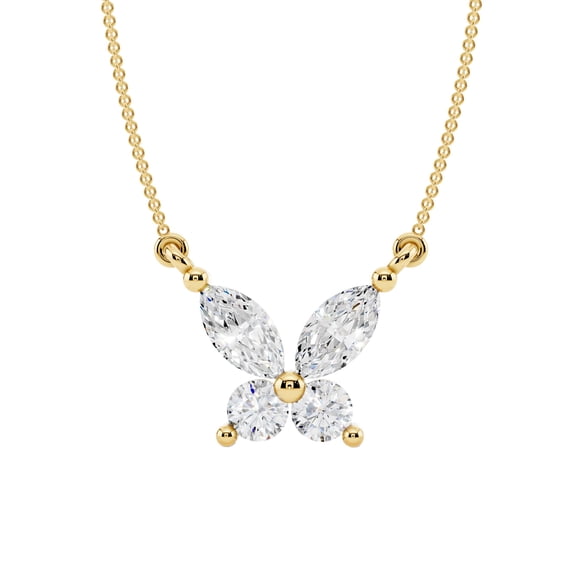 Bling Craft 2 Carat Marquise Moissanite Butterfly Pendant Necklace for Women in 14K Yellow Gold Plated 925 Sterling Silver Layering Necklace D Color VVS1 Clarity Jewelry Gift for Her
