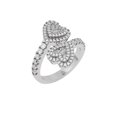 thumbnail image 1 of Bling Craft Bypass Heart Ring for Women 1.08 ct Round & Baguette Moissanite 14k White Gold Plated 925 Sterling Silver Size 5 (Color D, VVS1), 1 of 6