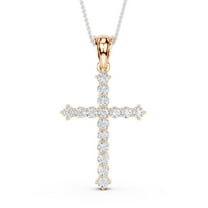 Bling Craft Cross Necklace Unisex 14k Rose Gold Plated 925 Sterling Silver 0.96 Ct Round Moissanite Cross Faith Pendant (Color D, VVS1)