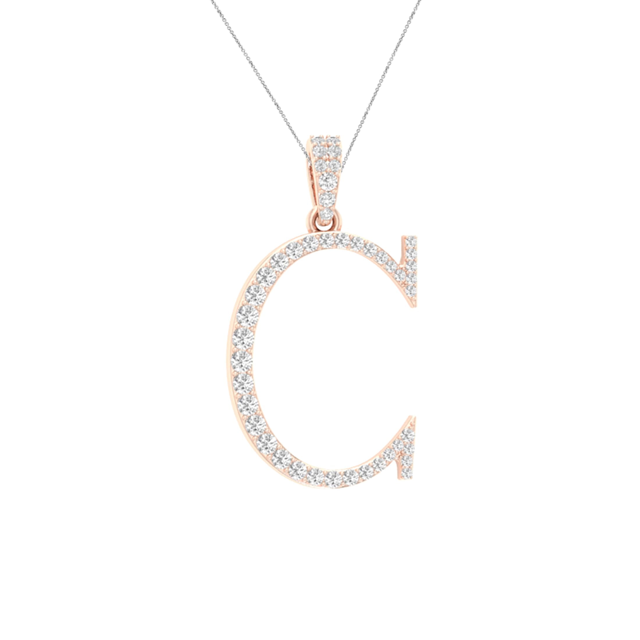 Bling Craft Cursive C Initial Letter Pendant Unisex 0.47 Ct Round ...