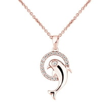Bling Craft Dolphin Circle Necklace 0.09 ct Moissanite Ocean Pendant for Women 14k Rose Gold Plated 925 Sterling Silver (Color D, VVS1)