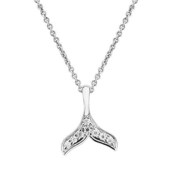Bling Craft Dolphin Whale Tail Pendant 0.04 ct Round Moissanite Charm Necklace for Women 14k White Gold Plated 925 Sterling Silver (Color D, VVS1)