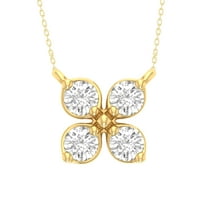 Bling Craft Flower Pendant for Women 0.11 ct Round Moissanite 4 Petal Necklace 14k White Gold Plated 925 Sterling Silver (Color D, VVS1)