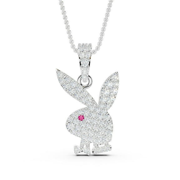 Bling Craft Hip Hop Bunny Pendant 0.46 Ct Round Moissanite Playboy Unisex Pendant 14k White Gold Plated 925 Sterling Silver (Color D, VVS1)
