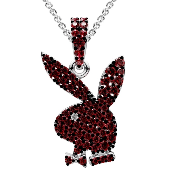 Bling Craft Hip Hop Bunny Pendant Round Red White Gemstone Unisex Playboy Pendant 14k White Gold Plated 925 Sterling Silver