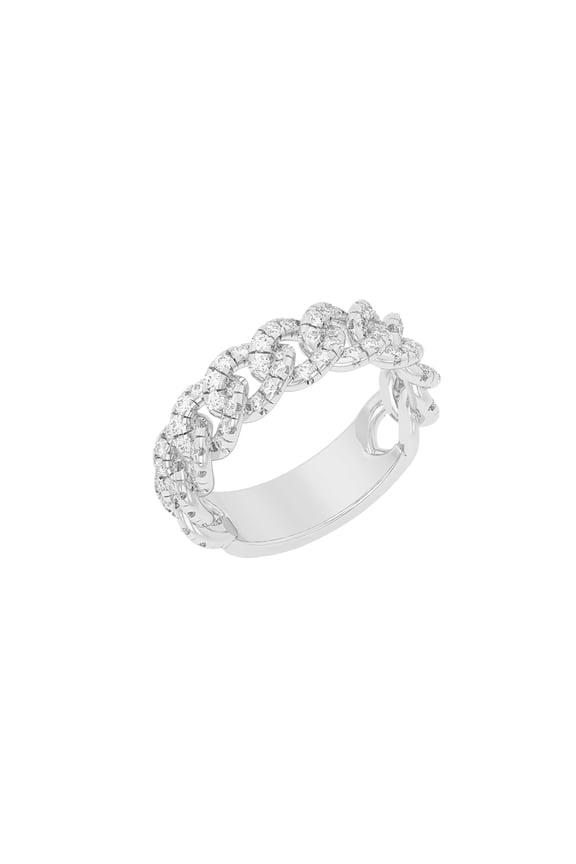 Hip Hop Cuban Link Band Ring for Men Iced Out 0.68 ct Round Moissanite 14k White Gold Plated 925 Sterling Silver Size 10 (Color D, VVS1)