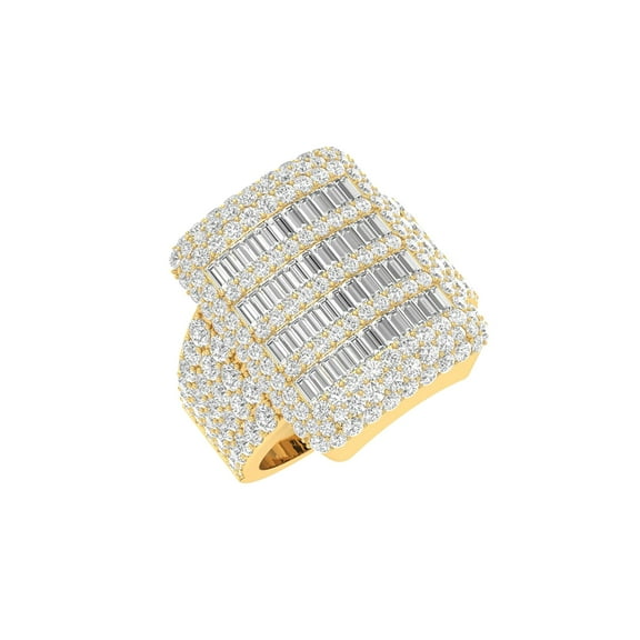 Bling Craft Hip Hop Cushion Rectangle Cut Ring for Men Iced Out 3.70 ct Baguette & Round Moissanite 14k Yellow Gold Plated 925 Sterling Silver Size 8 (Color D, VVS1)