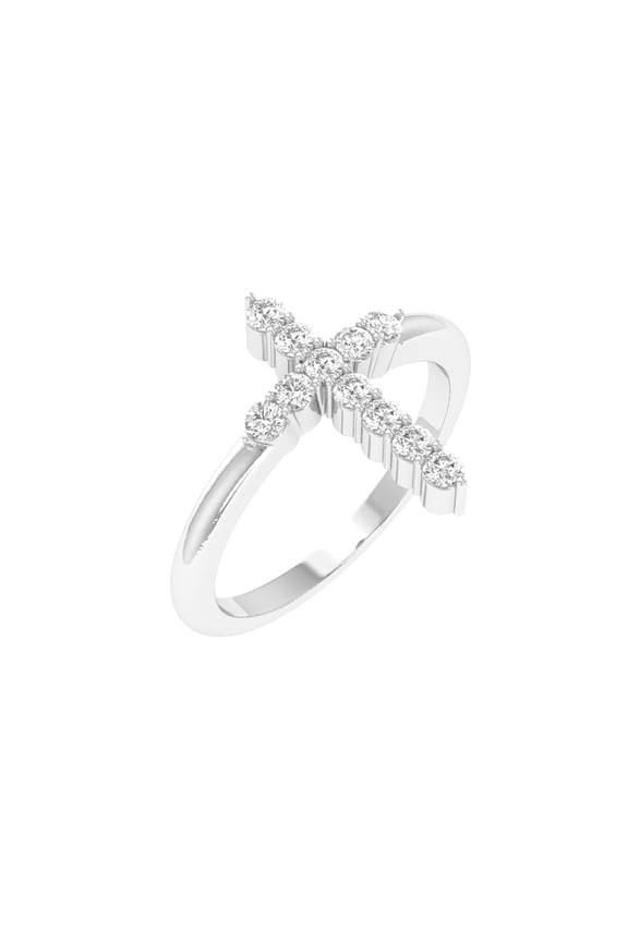 Religious Cross Ring for Women Stackable 0.28 ct Round Moissanite 14k White Gold Plated 925 Sterling Silver Size 5.5 (Color D, VVS1)