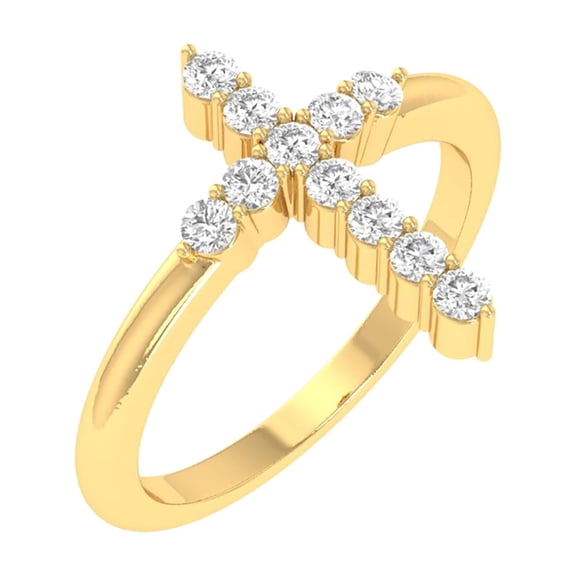 Bling Craft Religious Cross Ring for Women Stackable 0.33 ct Round Moissanite 14k Yellow Gold Plated 925 Sterling Silver Size 9.5 (Color D, VVS1)