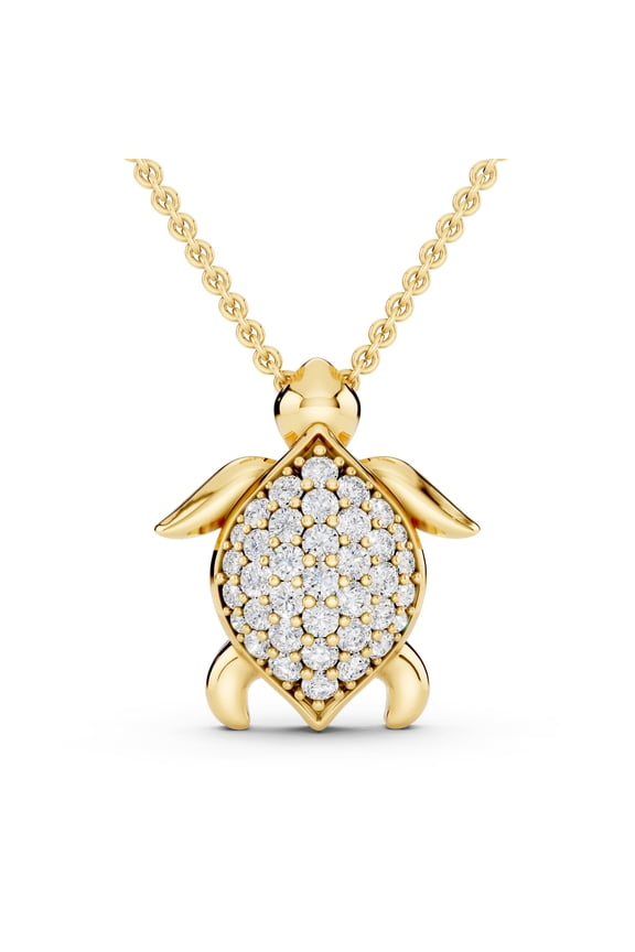 Sea Turtle Pendant 0.25 ct Round Moissanite Charm Necklace for Women 14k Yellow Gold Plated (Color D, VVS1)