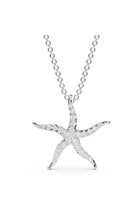 Starfish Pendant 0.13 ct Round Moissanite Ocean Sea Necklace for Women 14k White Gold Plated 925 Sterling Silver (Color D, VVS1)
