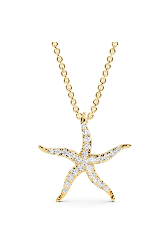 Starfish Pendant 0.13 ct Round Moissanite Ocean Sea Necklace for Women 14k Yellow Gold Plated 925 Sterling Silver (Color D, VVS1)