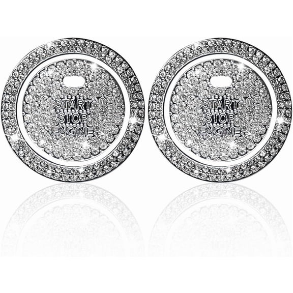 Bling Crystal Car Engine Start Ring Sticker, Sparkling Rhinestone Push Start Button Decorative Cover, Anti-Scratch Key Ignition & Knob Bling Ring Car Interior Accessories for Women (White)