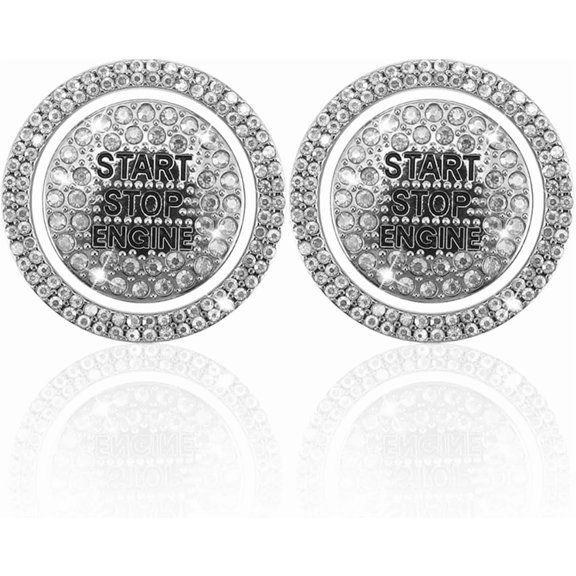 Bling Crystal Car Engine Start Ring Sticker, Sparkling Rhinestone Push Start Button Decorative Cover, Anti-Scratch Key Ignition & Knob Bling Ring Car Interior Accessories for Women (White)