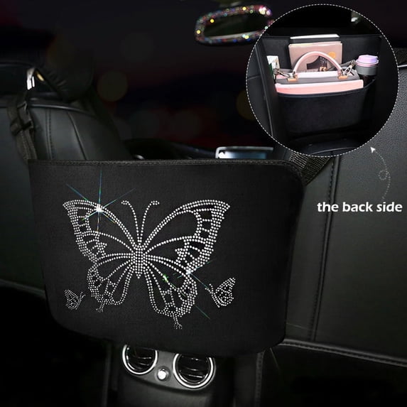 Bling Crystal Car Organizer, Car Handbag Holder Bling Rhinestone Seat Back Hanging Storage Bag Car Trash Pouch Car Accessories For Women Girls