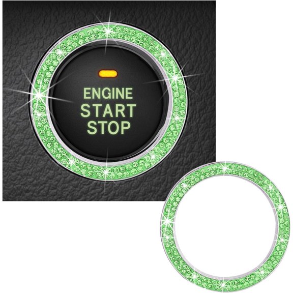 Bling Crystal Double Rhinestone Car Engine Start Decoration Ring, Sparkling Push Start Button Sticker, Key Ignition & Knob Ring Decoration, Bling Car Interior Accessory (Light Green)