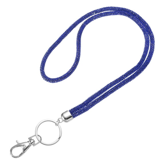 Bling Crystal Lanyard, 80cm(31.5") Phone Crossbody Strap with Metal Clasp & Keyring for Women ID Card, Dark Blue