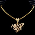 thumbnail image 1 of Bling Crystal NEVER GIVE UP Letter Pendant Necklace - New 13mm Iced Out Cuban Link Chain Necklaces for Men and Women  Hip Hop Jewelry Gift, 1 of 7