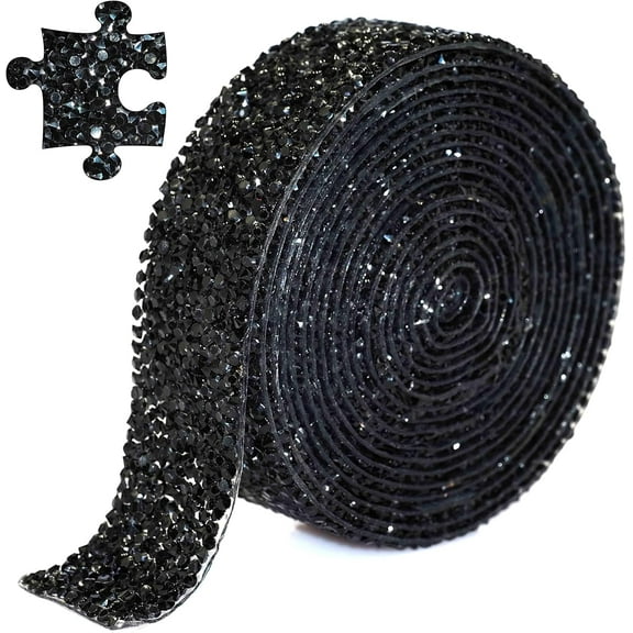 Bling Crystal Resin Rhinestone Diamond Ribbon,Self-Adhesive Iron-on DIY Glitter Gem Stickers for Crafts Cars Clothing Decoration 3cm 3yard Black
