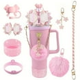 thumbnail image 1 of Bling Cup Accessories for 40oz & 30oz Tumbler Including Silicone Cute Bow Straw Topper Cover, Silicone Cup Boot, Water Bottle Handle Strap, Charms, 1 of 9