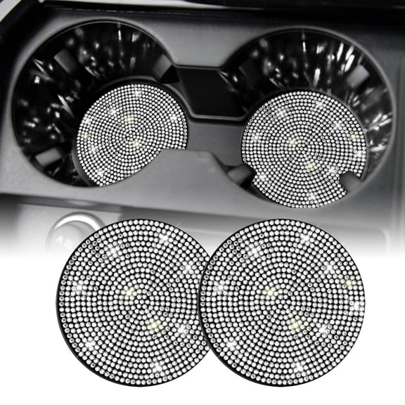 Bling Cup Holder Coasters for Car,2PCS Universal Non-Slip Cup Holder,Embedded Decorative Coasters,Shiny Crystal Car Interior Accessories Gifts for Women (White)