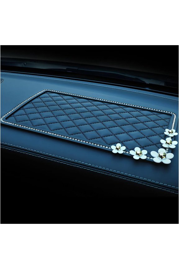 Bling Daisy Car Dashboard Anti-Slip Mat Rhinestone Auto Dash Phone Hold Sticky Pad 10.4'' 5.9'' Vehicle Strong Gripping Mat for Keychain Sun Glass and Electronic Device (Diamond/Daisy)