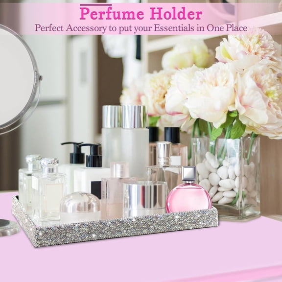 Bling Decorative Tray Holder – Makeup Cosmetic Jewelry Ring Key Display Dish Plate Storage Organizer Crystal Rhinestone Glitter Vanity Bathroom Bedroom Home Decor (White)