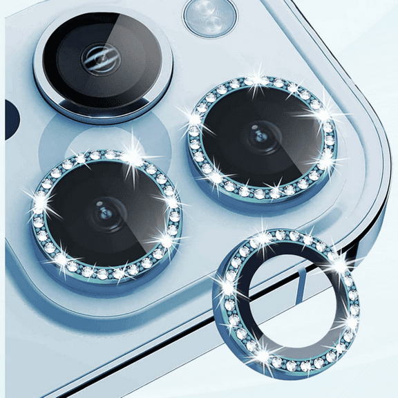 Bling Diamond Camera Lens Protector for iPhone 13 Pro/iPhone 13 Pro Max, HD Clear Tempered Glass Camera Lens Protection Cover, Case Friendly, Scratch Proof (Diamond Sierra Blue)