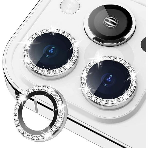 Bling Diamond Camera Lens Protector for iPhone 13 Pro/iPhone 13 Pro Max, HD Clear Tempered Glass Camera Lens Protection Cover, Case Friendly, Scratch Proof (Diamond Silver)