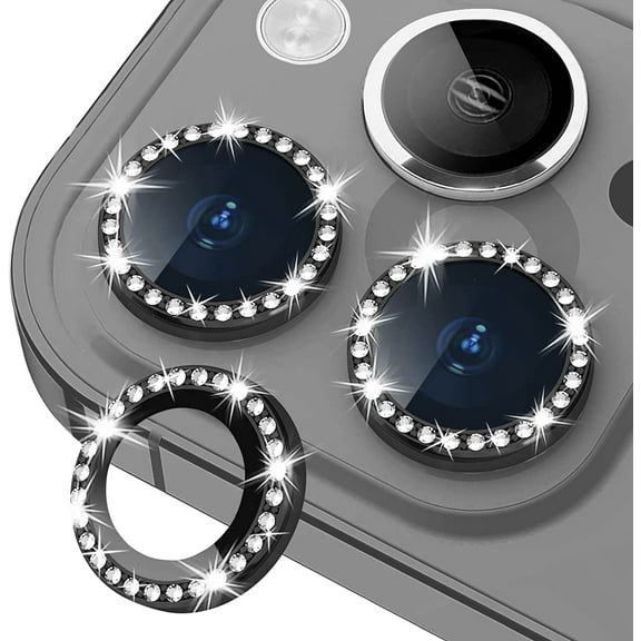 Bling Diamond Camera Lens Protector for iPhone 13 Pro/iPhone 13 Pro Max, HD Clear Tempered Glass Camera Lens Protection Cover, Case Friendly, Scratch Proof (Diamnod Black)